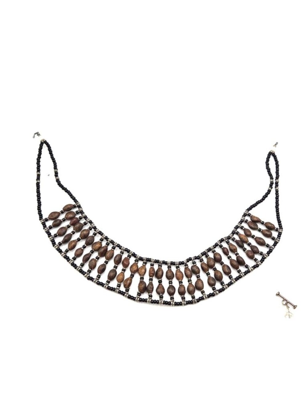 Handmade Black & Brown Beaded Necklace With Wooden Beads